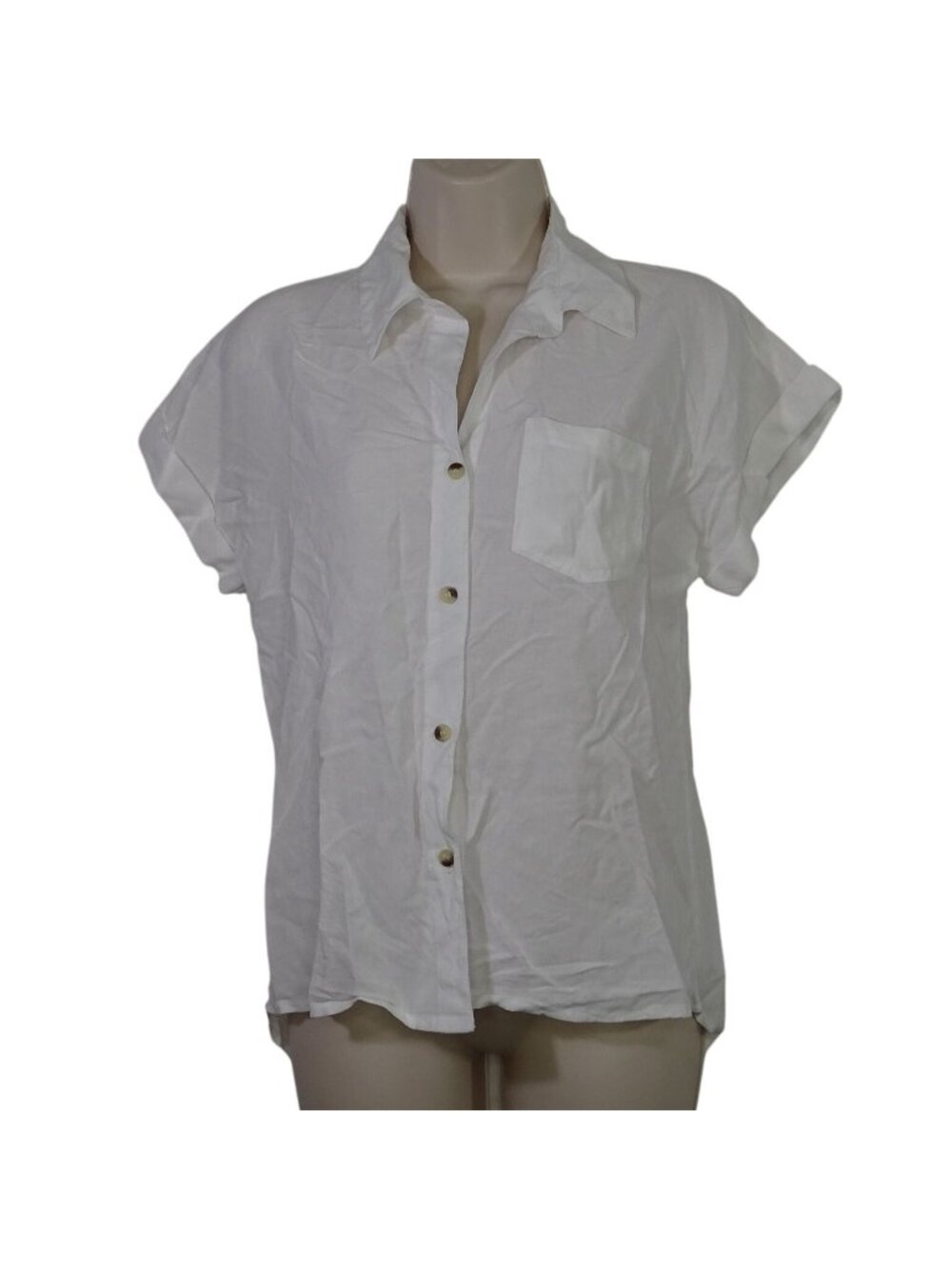Sim and Sam White Button Up Shirt Women Size S Short Sleeve Collared Summer